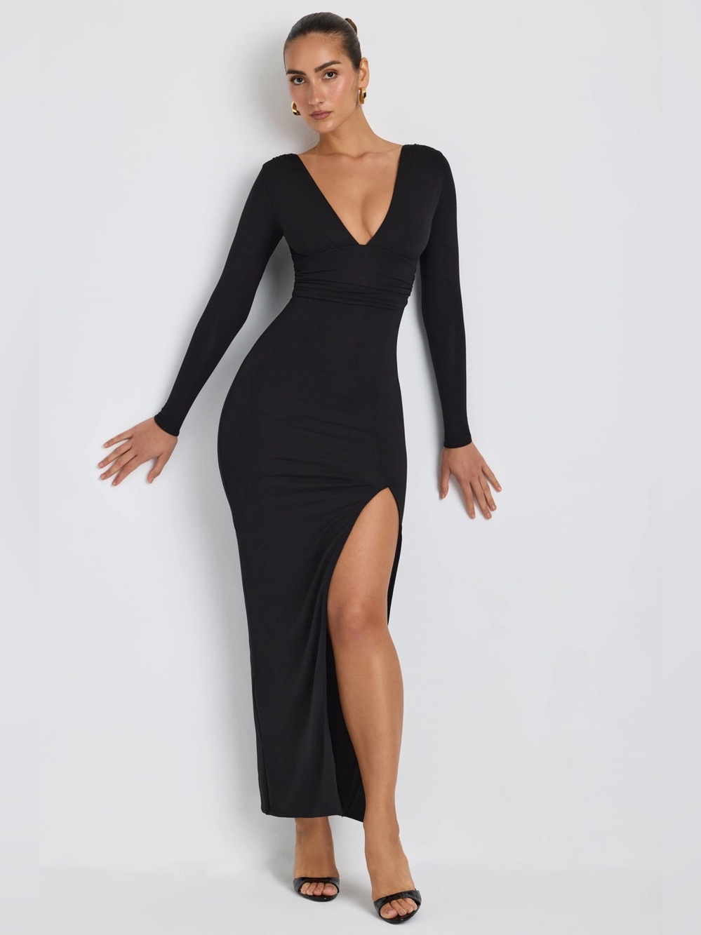 OH POLLY SMALL ELEGANT SLIT GOWN BLACK